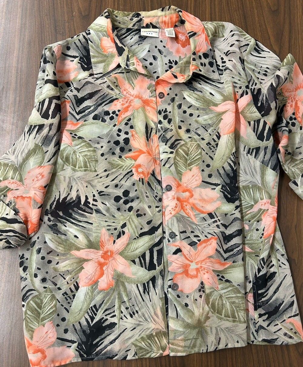 Covington Women’s XL Floral Hawaiian Button-Up Shirt and inner shell Polyester